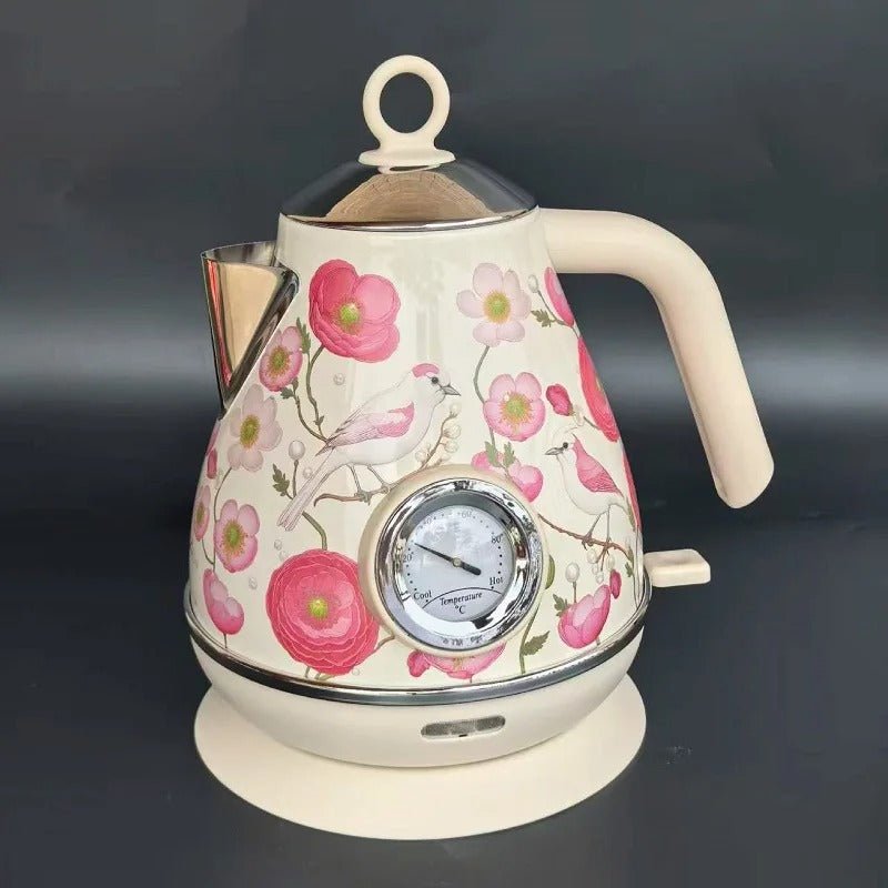 Bouilloire - électrique - rétro - fleurs - 1,7l - thermomètre - inclus