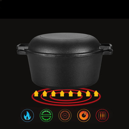 Cocotte - Four Hollandais 2 - en - 1 - en Fonte - 30 cm (7,5L) - Couvercle Poêle - Pain, BBQ et Mijoté : la - cocotte - tous - feux