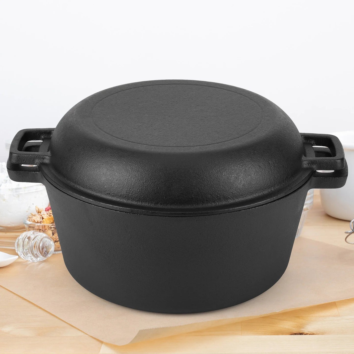 Cocotte - Four Hollandais 2 - en - 1 -en Fonte 30 cm (7,5L) - Couvercle Poêle - Pain, BBQ et Mijoté 
