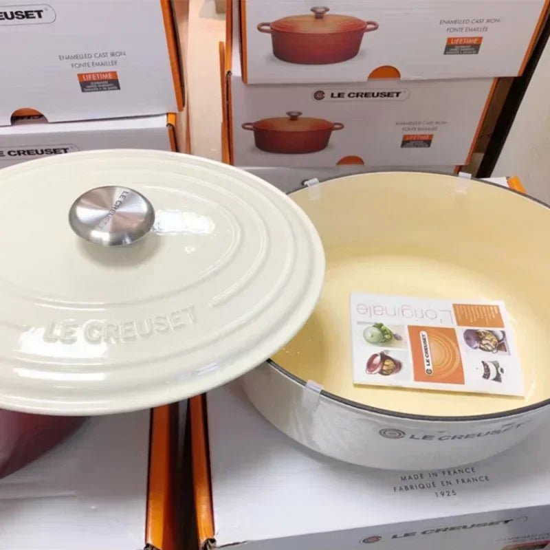 Cocotte Ronde - en - Fonte - Émaillée - 24 CM - (3,7 à 4,2L) - Mijoté, Four et Induction - Nettoyage Facile - 7 Couleurs : ouvert