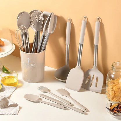 Ensemble - 15 - Ustensiles - Silicone -Antiadhésif - Manche - Inox - avec -Rangement : exposer