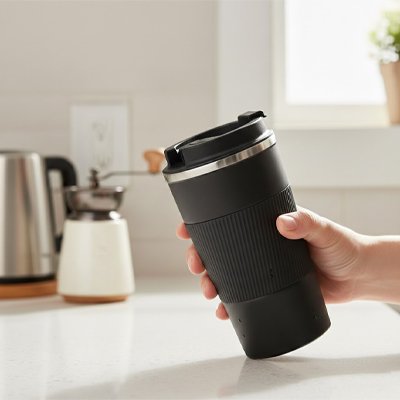 Mug - isotherme - en  acier - inoxydable - étanche - Thermo - Pro - dans - une - main