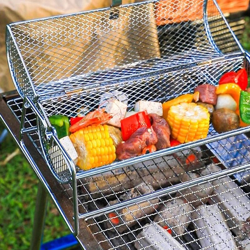 Panier - griller - roulant - inox - ouvert