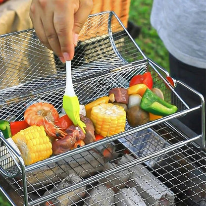 Panier - griller - roulant - inox - ouvert - avec - pinceau