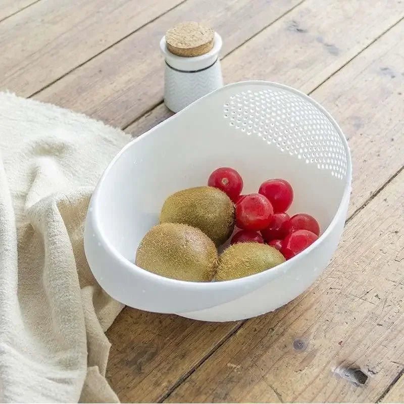 Passoire multifonctions avec bol de lavage : blanc avec fruits