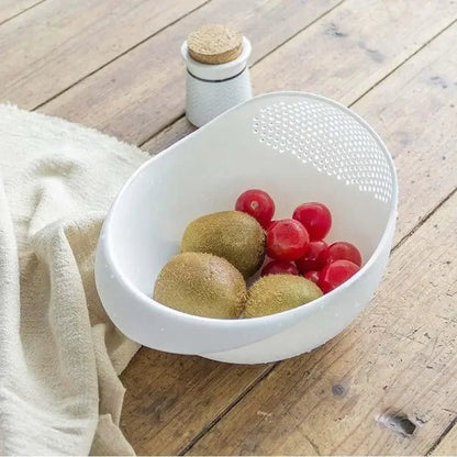 Passoire multifonctions avec bol de lavage : blanc avec fruits