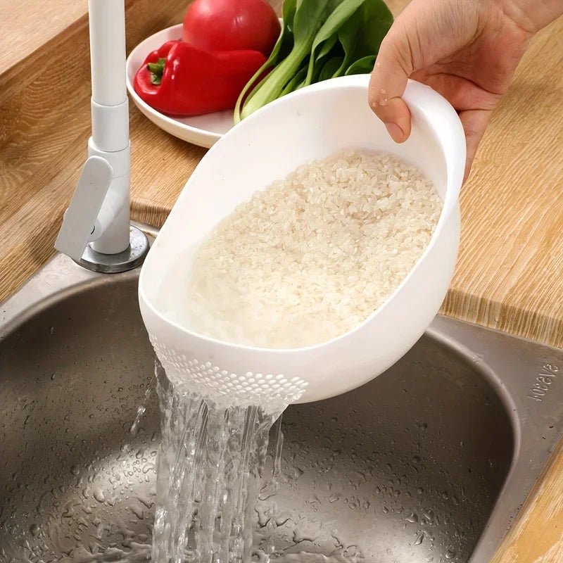 Passoire multifonctions avec bol de lavage : blanc avec riz