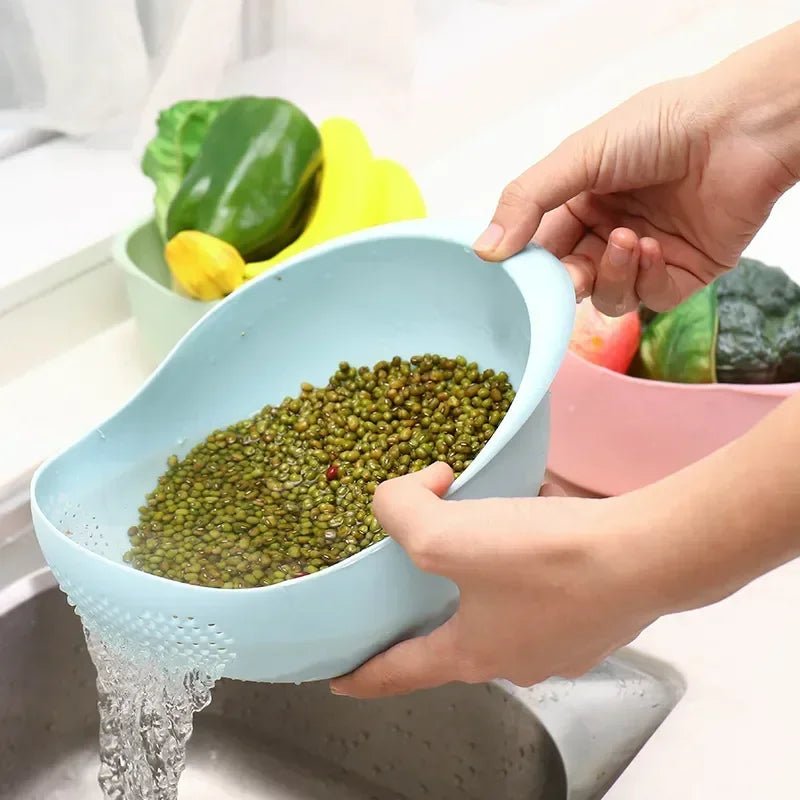 Passoire multifonctions avec bol de lavage : bleu avec lentilles vert
