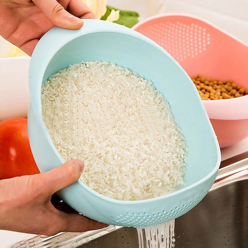 Passoire multifonctions avec bol de lavage : bleu avec riz