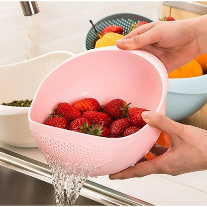 Passoire multifonctions avec bol de lavage : rose avec fraises