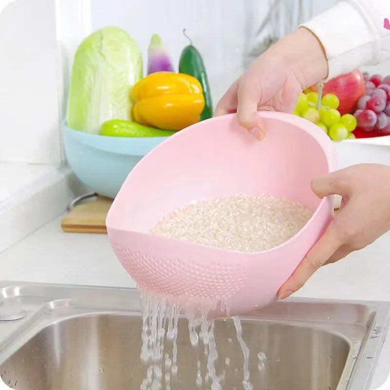 Passoire multifonctions avec bol de lavage : rose avec riz