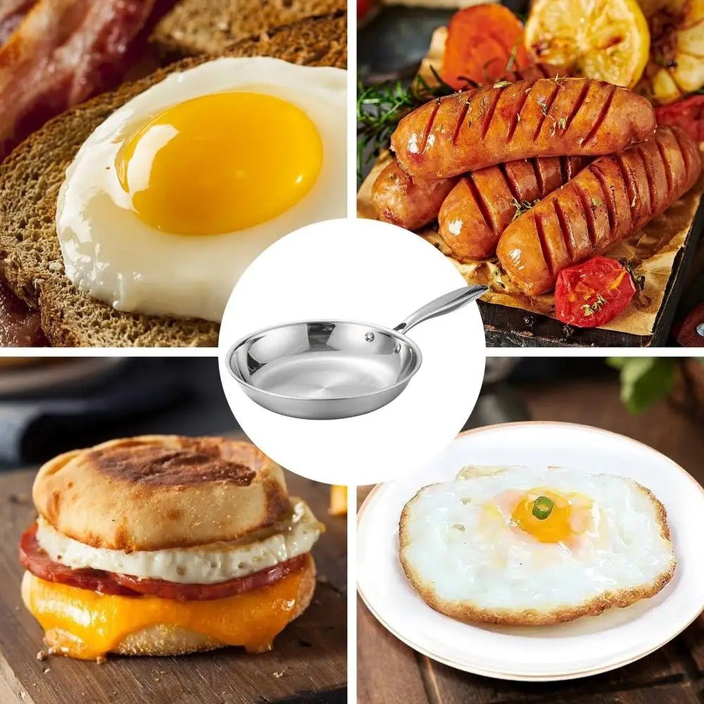 Poêle- en- acier- inoxydable- poli- rond-  induction : différentes- cuisson