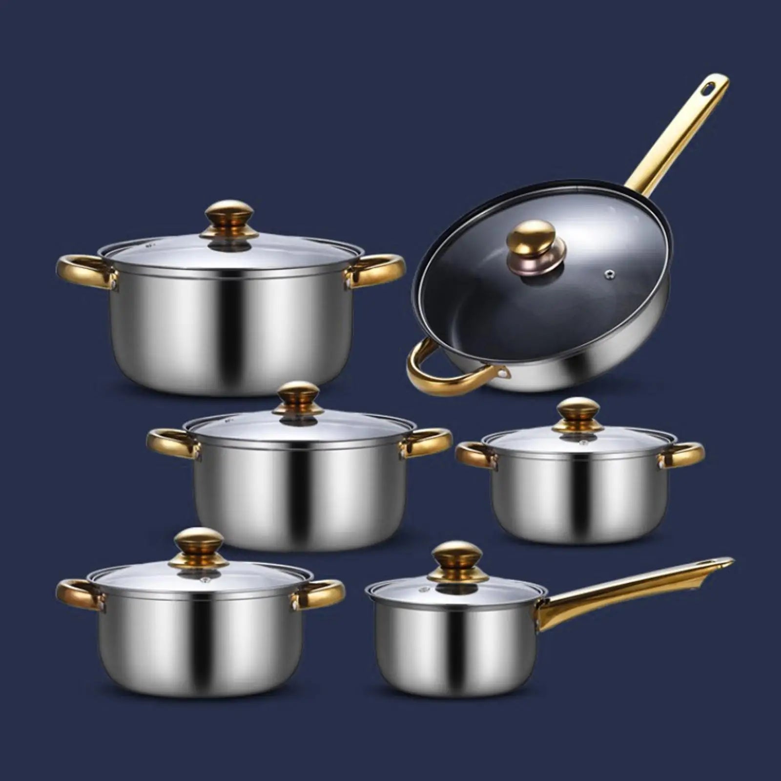 batterie en inox argent avec casserole à soupe