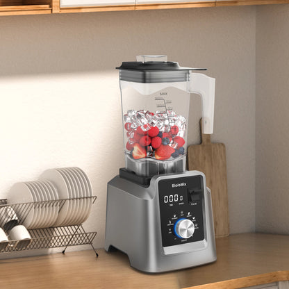 blender- mixeur- professionnel- BIOLOMIX -  2L - 2200W : exposer- avec- fruits- sur- le- plan- de- travail