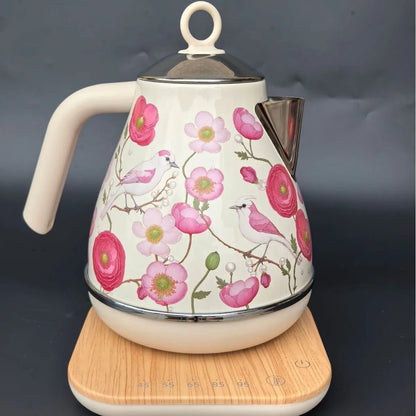 Bouilloire Électrique Rétro à Fleurs Roses 1,7L | Inox 18/10 et Température Réglable - Prati - Kitchen