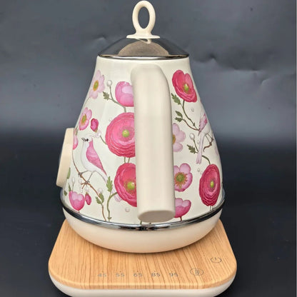 Bouilloire Électrique Rétro à Fleurs Roses 1,7L | Inox 18/10 et Température Réglable - Prati - Kitchen