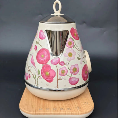 Bouilloire Électrique Rétro à Fleurs Roses 1,7L | Inox 18/10 et Température Réglable - Prati - Kitchen