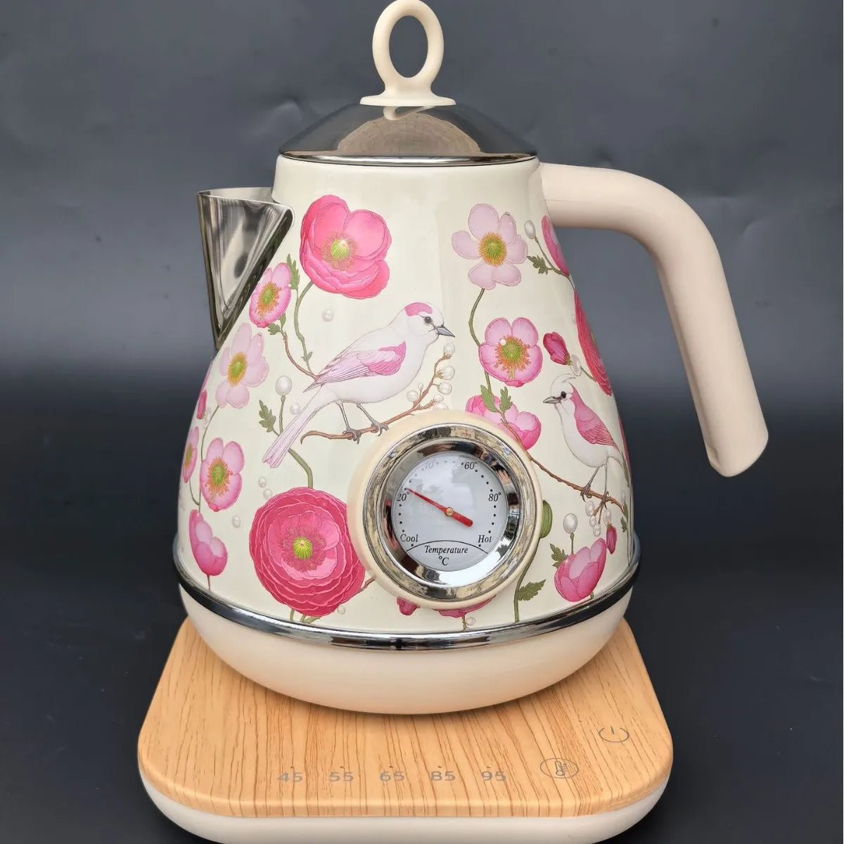 Bouilloire Électrique Rétro à Fleurs Roses 1,7L | Inox 18/10 et Température Réglable - Prati - Kitchen