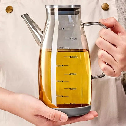 BOUTEILLE D'HUILE ANTI - GOUTTE (1000ML) | Verre et Acier Inoxydable | Verseur Précis et Propreté Cuisine Garantie. - Prati - Kitchen