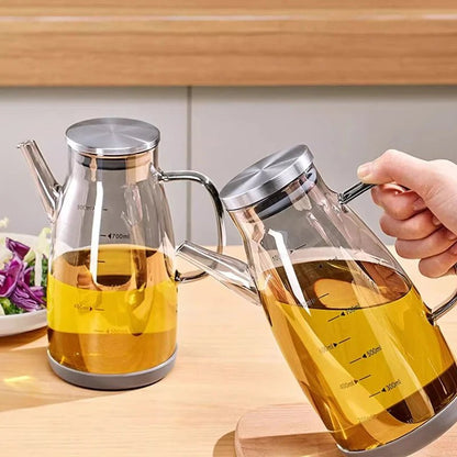 BOUTEILLE D'HUILE ANTI - GOUTTE (1000ML) | Verre et Acier Inoxydable | Verseur Précis et Propreté Cuisine Garantie. - Prati - Kitchen