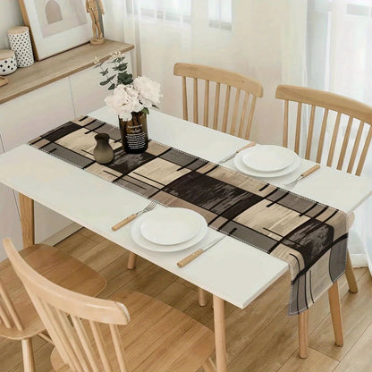 Chemin de Table Géométrique Moderne en Lin Marron | Décoration Champêtre Cuisine et Salle à Manger - Prati - Kitchen