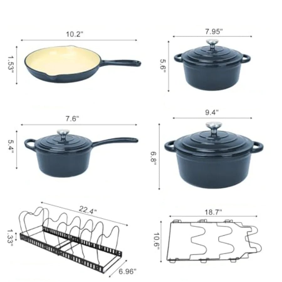 Cocotte de Cuisine en Fonte Émaillée 4 Pièces 🥘 | Ensemble Casseroles, Marmite Four Hollandais et Poêle Skillet | Qualité Professionnelle - Prati - Kitchen