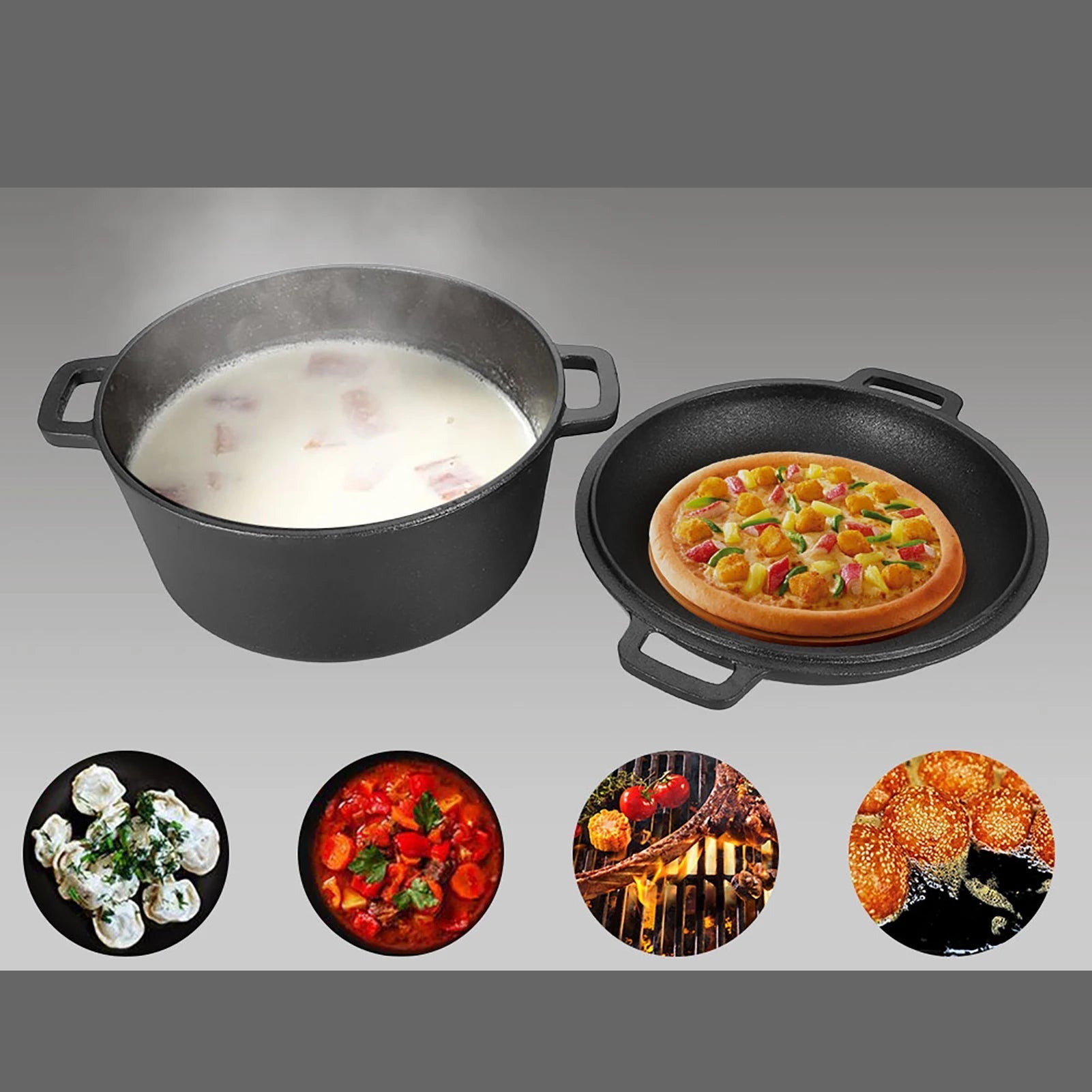 cocotte en fonte ronde avec couvercle grill 2 en 1 - Prati - Kitchen