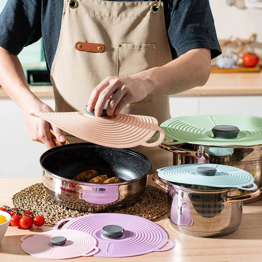 COUVERCLE SILICONE ANTI - DÉBORDEMENT ULTIME | Lot 5 en 1 Conservation et Cuisson | Micro - Ondes - Prati - Kitchen