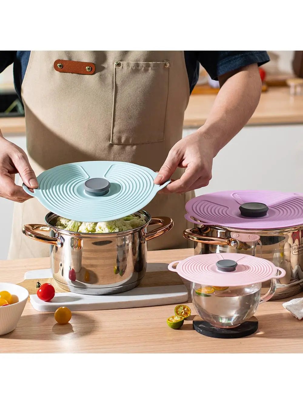 COUVERCLE SILICONE ANTI - DÉBORDEMENT ULTIME | Lot 5 en 1 Conservation et Cuisson | Micro - Ondes - Prati - Kitchen