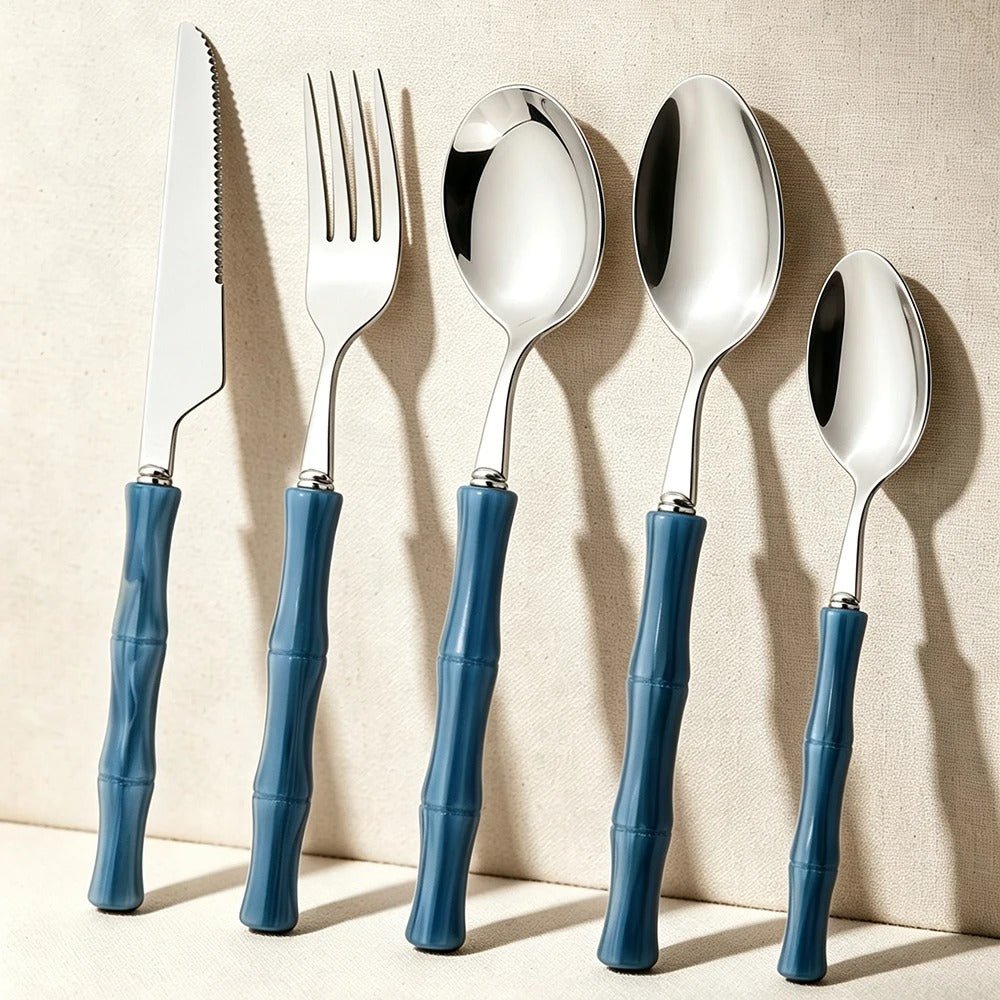 Couverts bleu effet bambou 5 pièces - Prati-Kitchen