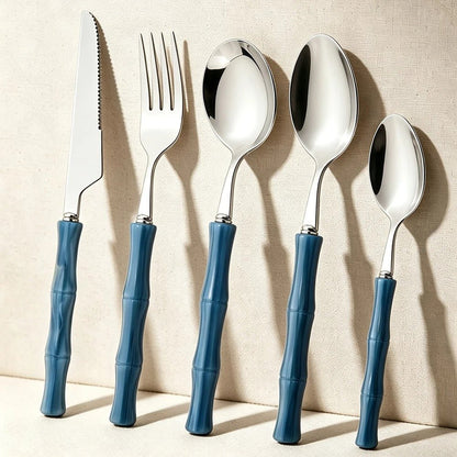 Couverts bleu effet bambou 5 pièces - Prati-Kitchen