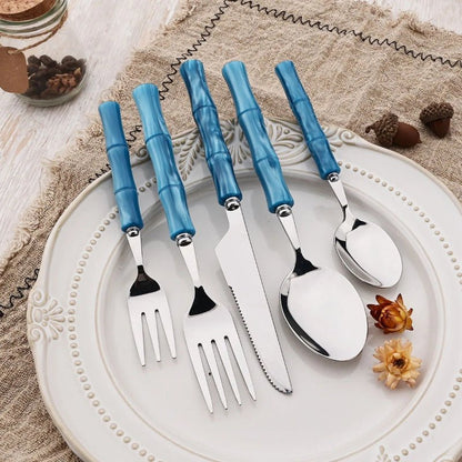 Couverts bleu effet bambou 5 pièces - Prati-Kitchen