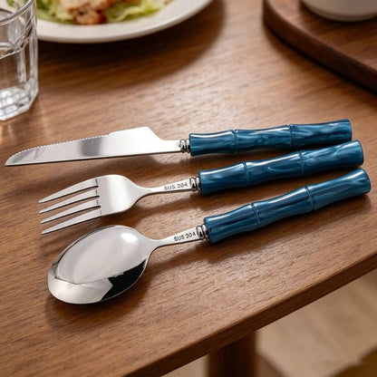 Couverts bleu effet bambou 5 pièces - Prati-Kitchen