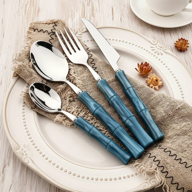 Couverts bleu effet bambou 5 pièces - Prati-Kitchen