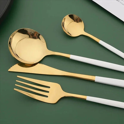 Couverts de table acier inoxydable blanc et or - Prati - Kitchen