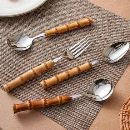 Couverts manche style bambou 20 pièces - Prati-Kitchen