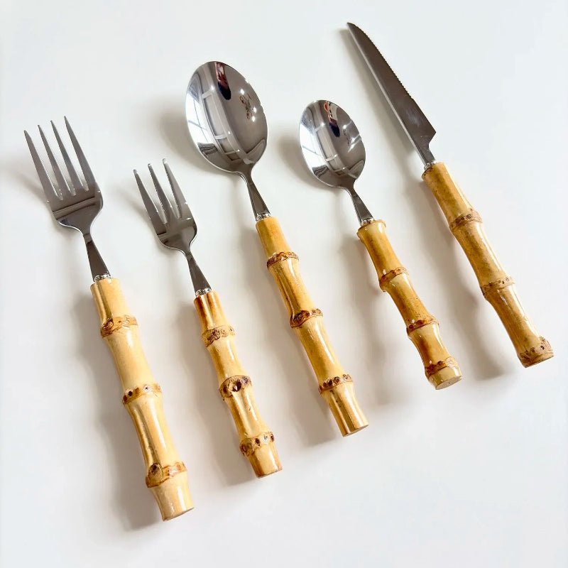 Couverts manche style bambou 20 pièces - Prati-Kitchen