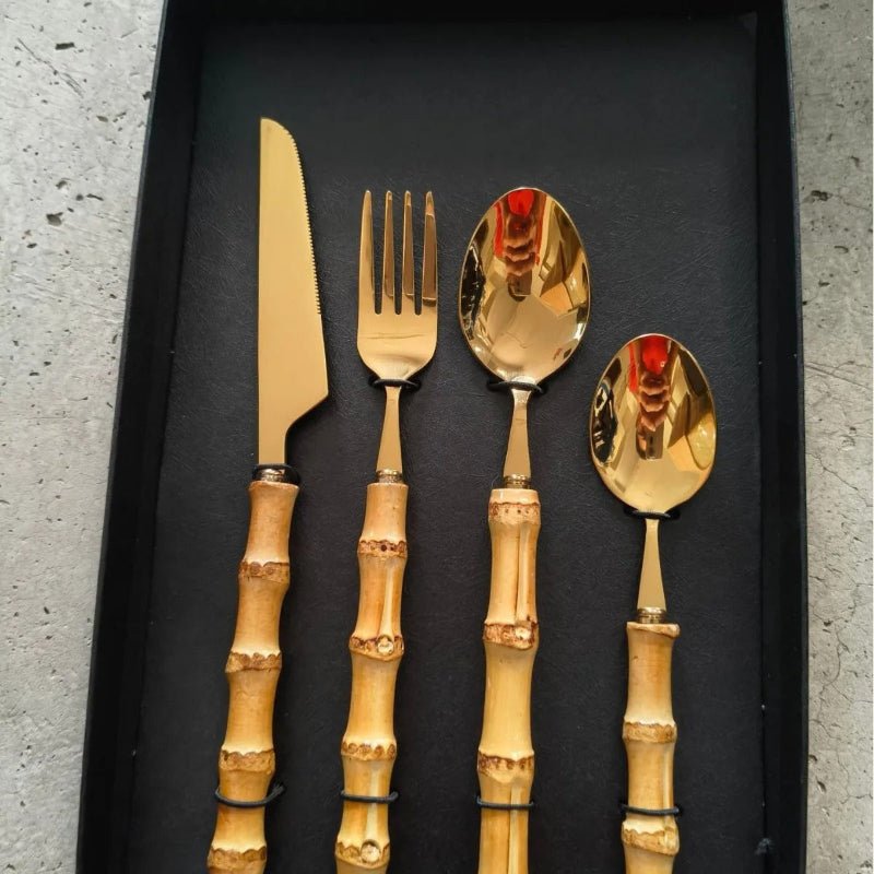 Couverts manche style bambou 20 pièces - Prati-Kitchen