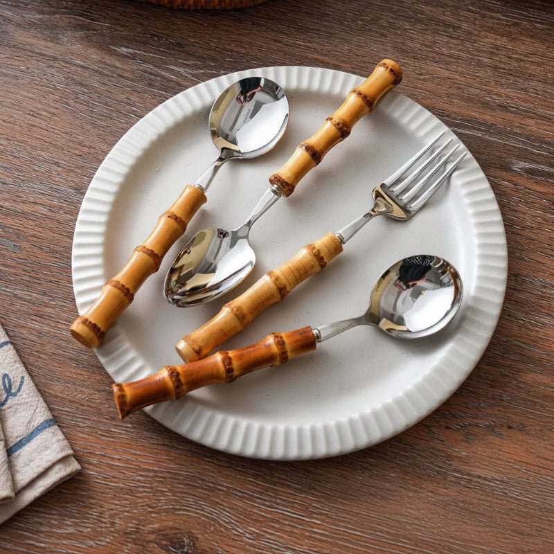 Couverts manche style bambou 20 pièces - Prati-Kitchen