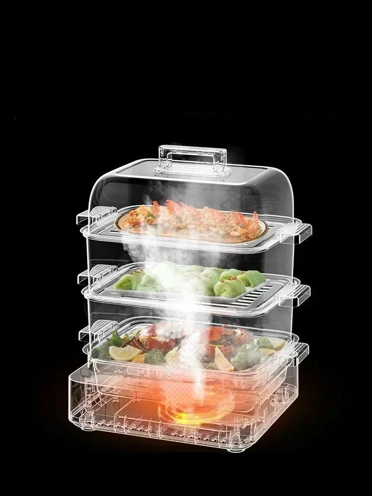 cuiseur- vapeur- électrique- 3- compartiments - cuisine- saine- et- rapide : ces- compartiments- en- transparence