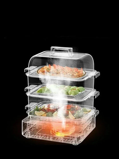 cuiseur- vapeur- électrique- 3- compartiments - cuisine- saine- et- rapide : ces- compartiments- en- transparence