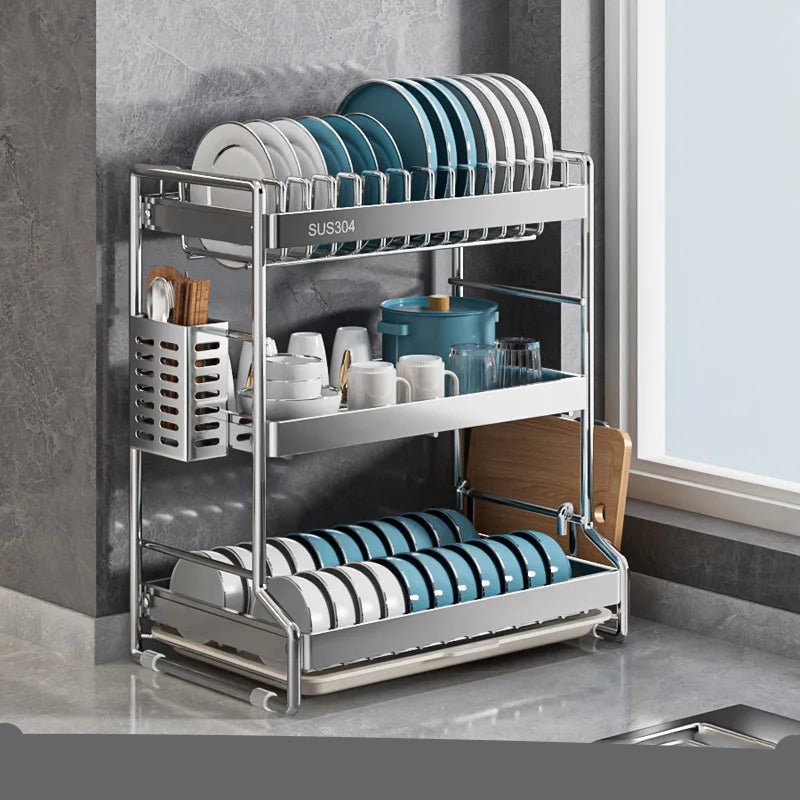 Égouttoir à Vaisselle Design en Acier Inoxydable | Organisateur de Cuisine avec Bac Récupérateur | Gain de Place | Robuste et Anti - Rouille - Prati - Kitchen