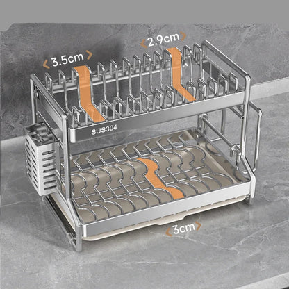 Égouttoir à Vaisselle Design en Acier Inoxydable | Organisateur de Cuisine avec Bac Récupérateur | Gain de Place | Robuste et Anti - Rouille - Prati - Kitchen