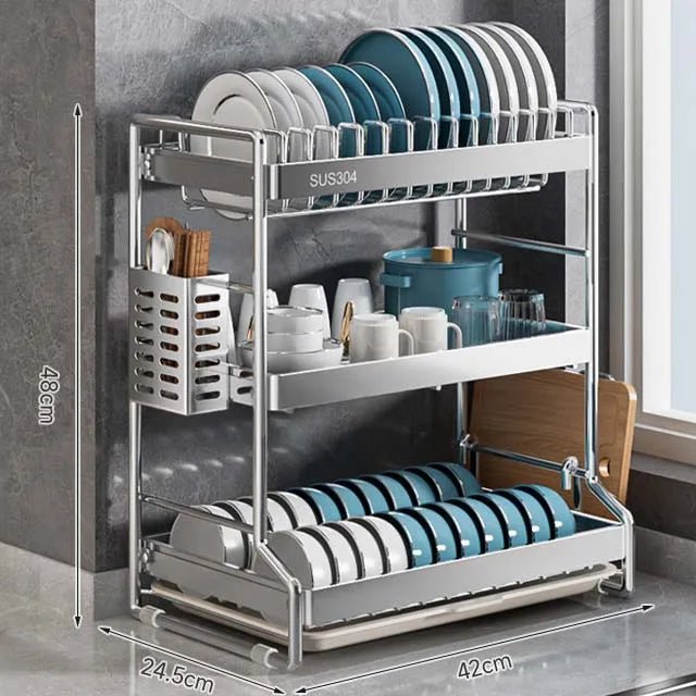 Égouttoir à Vaisselle Design en Acier Inoxydable | Organisateur de Cuisine avec Bac Récupérateur | Gain de Place | Robuste et Anti - Rouille - Prati - Kitchen