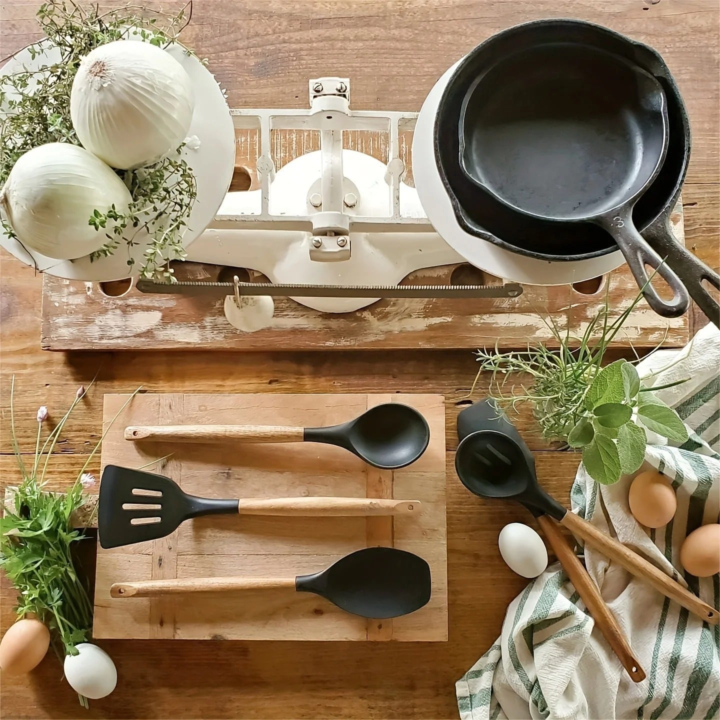 Ensemble 11 ustensiles silicone premium et bois naturel avec support - Prati - Kitchen