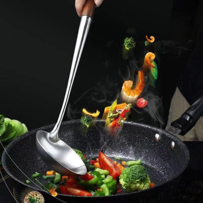 Ensemble 4 Ustensiles Wok Acier Inoxydable Manche Long (Spatule et Louche Pro) - Prati - Kitchen