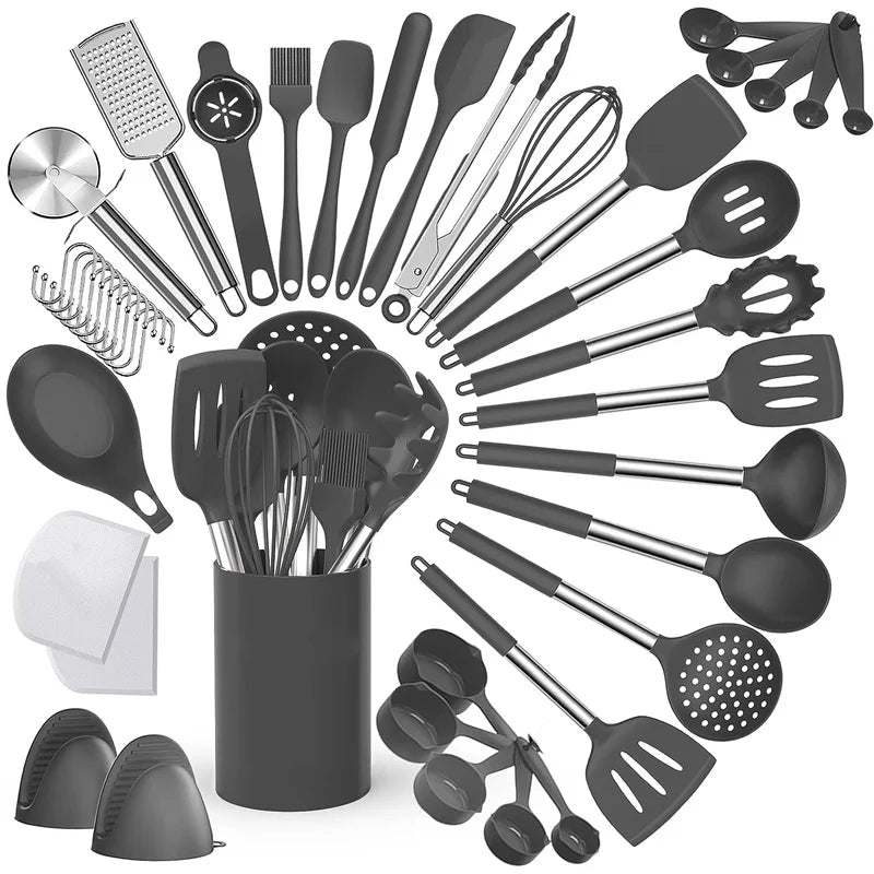 Ensemble 43 Ustensiles Cuisine Silicone Antiadhésif Manche Inox (Résistant Chaleur) - Prati - Kitchen
