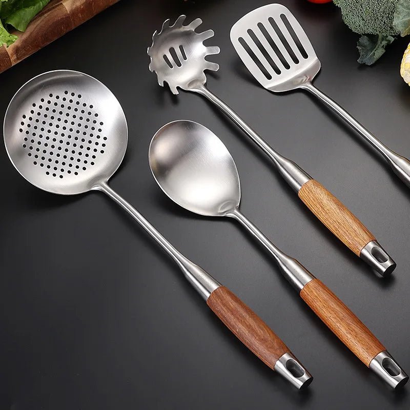 Ensemble 7 ustensiles de cuisine en Acier Inoxydable (Inox) 18/10 | Avec Support - Prati - Kitchen