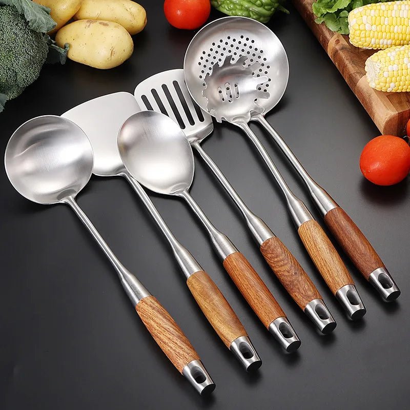 Ensemble 7 ustensiles de cuisine en Acier Inoxydable (Inox) 18/10 | Avec Support - Prati - Kitchen