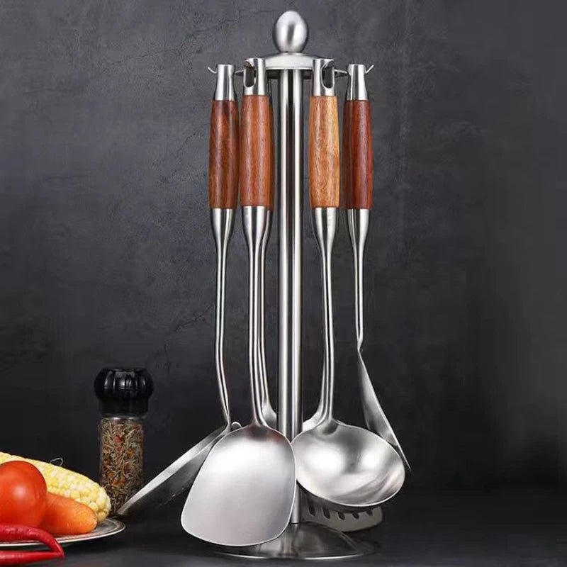 Ensemble 7 ustensiles de cuisine en Acier Inoxydable (Inox) 18/10 | Avec Support - Prati - Kitchen